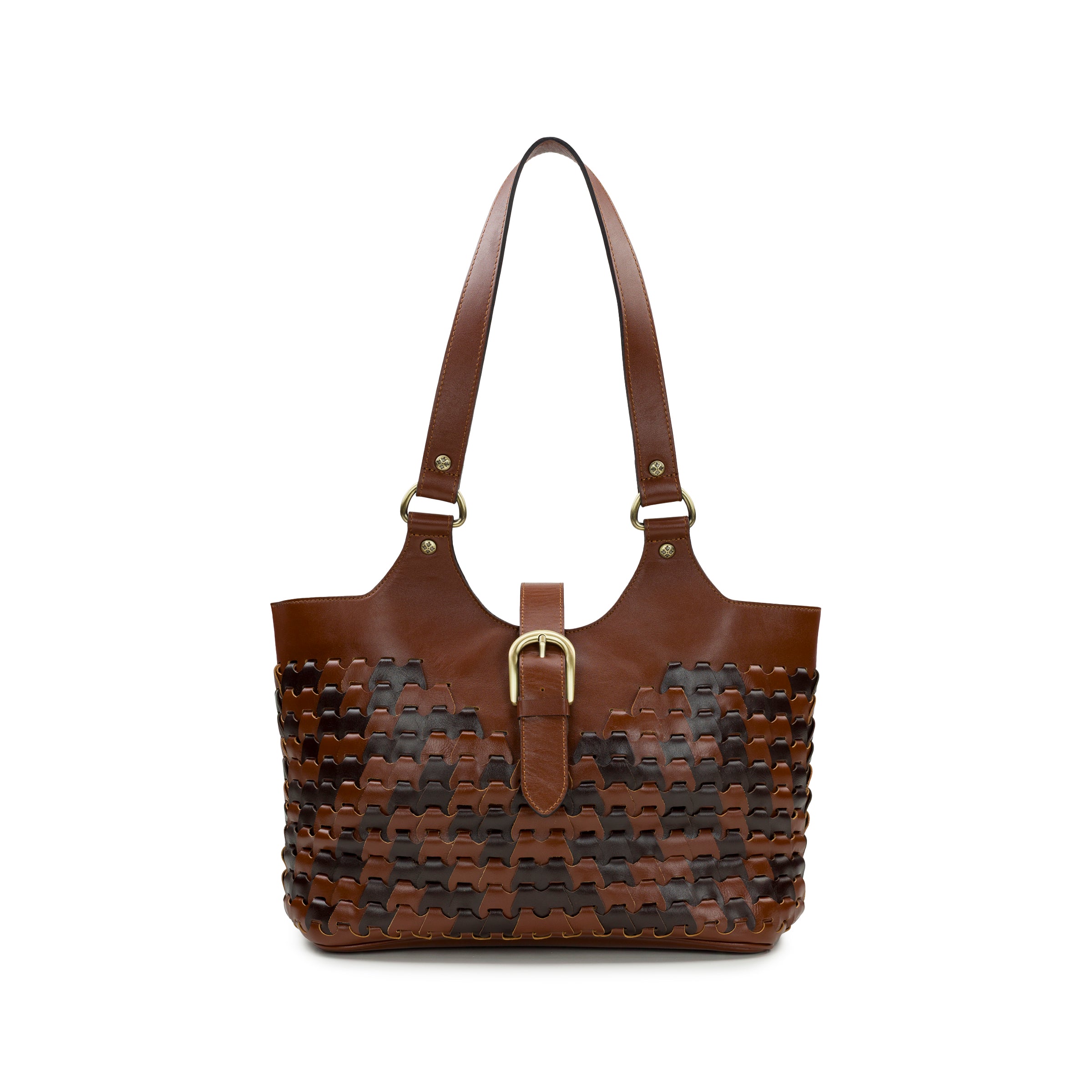 Pitassi Shoulder Bag - Leather Link - cognac / chocolate - by Patricia Nash - View 1 of 4