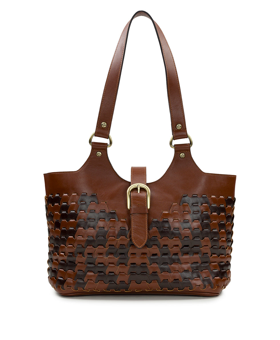 Pitassi Tote - Leather Link - cognac / chocolate - by Patricia Nash - View 1 of 3