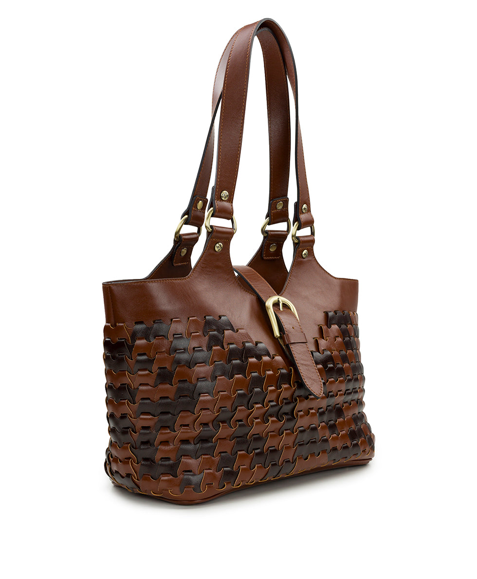 Pitassi Tote - Leather Link - cognac / chocolate - by Patricia Nash - View 3 of 3