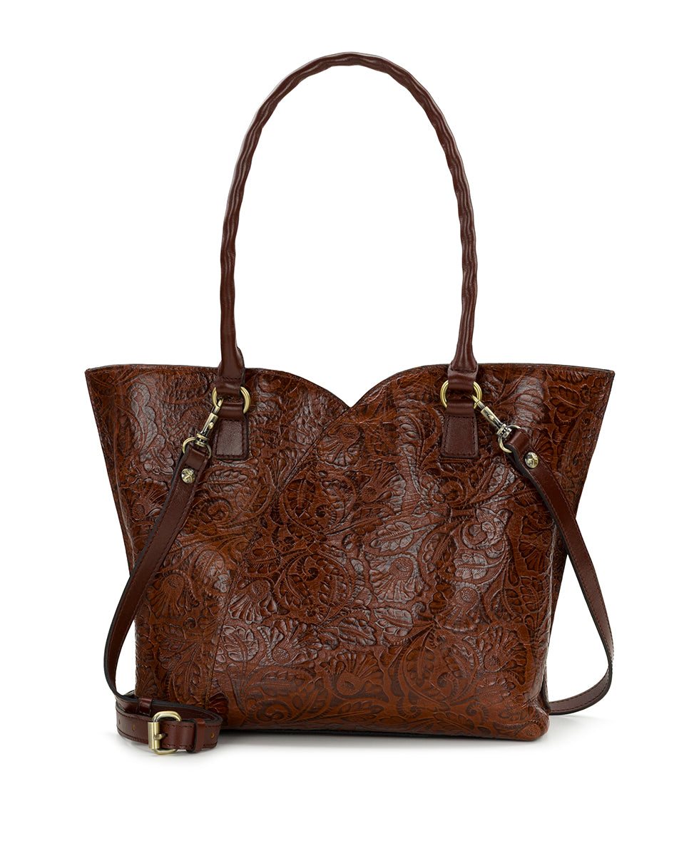 Female - Marion Tote | Brazilian Supple Tooled | Cognac - cognac - by Patricia Nash - View 1 of 6