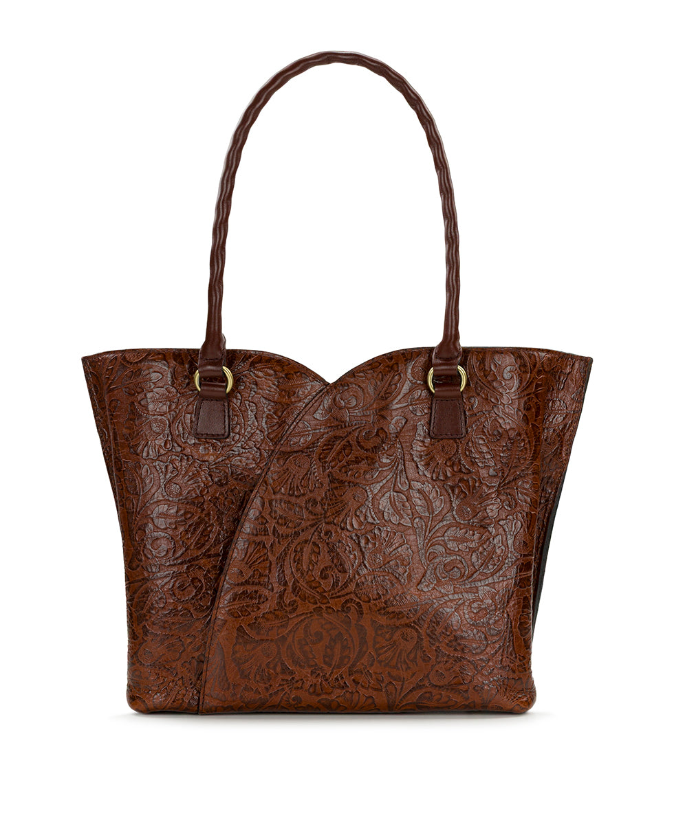 Female - Marion Tote | Brazilian Supple Tooled | Cognac - cognac - by Patricia Nash - View 3 of 6