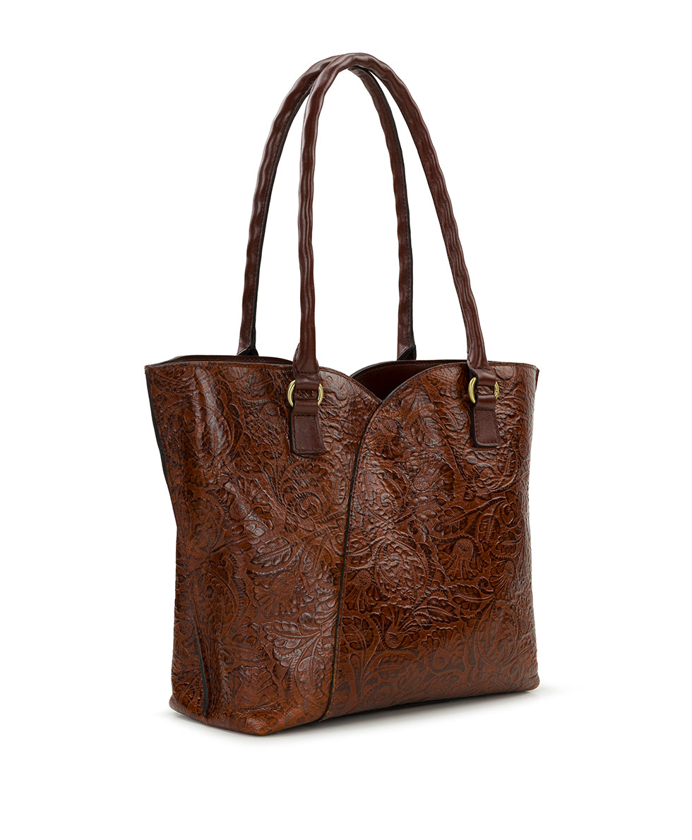 Female - Marion Tote | Brazilian Supple Tooled | Cognac - cognac - by Patricia Nash - View 4 of 6