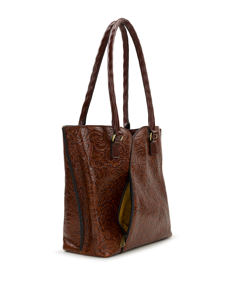 Female - Marion Tote | Brazilian Supple Tooled | Cognac - cognac - by Patricia Nash - View 5 of 6