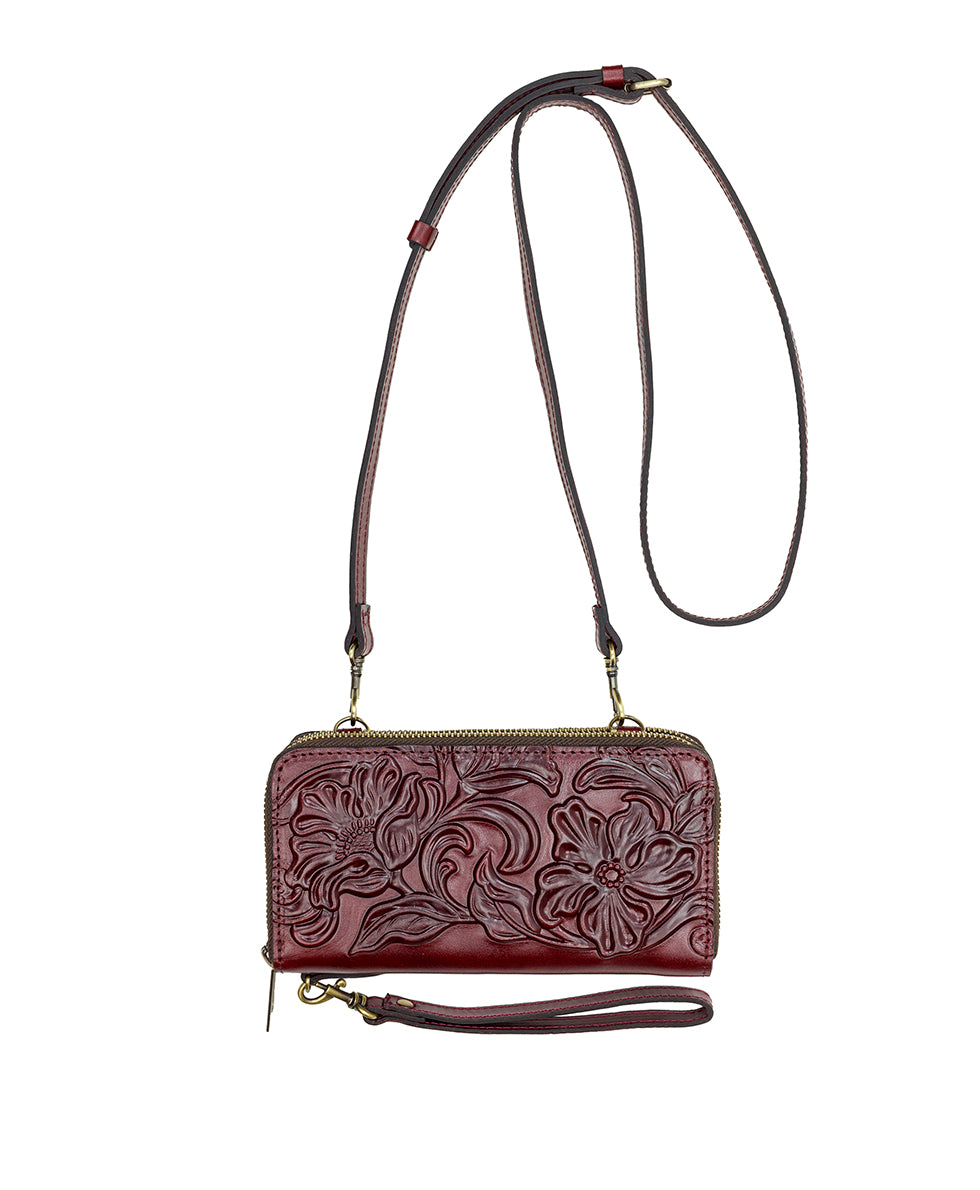 Female - Valdina Wristlet Crossbody - Classic Tooled - oxblood - by Patricia Nash - View 1 of 8
