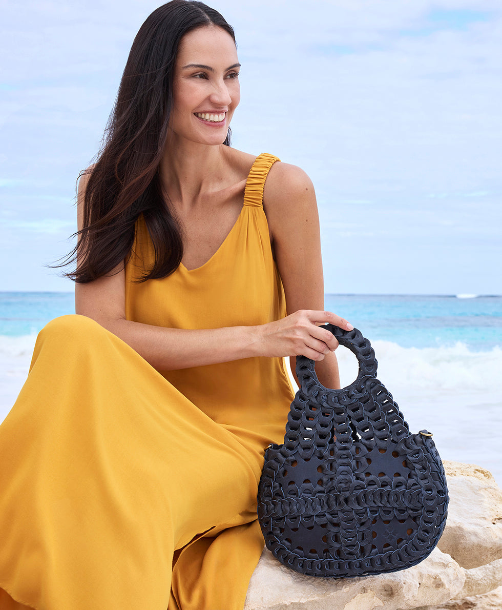 Ticci Flapover Crossbody Bag - Chainlink Leather — Dark Denim - dark denim - by Patricia Nash - View 4 of 6