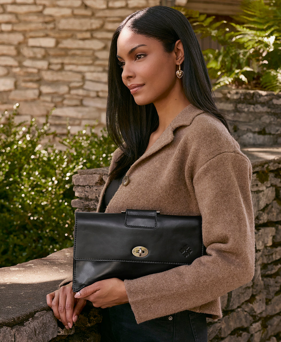 Female - Belvi Top Handle Crossbody - Vintage Distressed Leather - black - by Patricia Nash - View 6 of 12