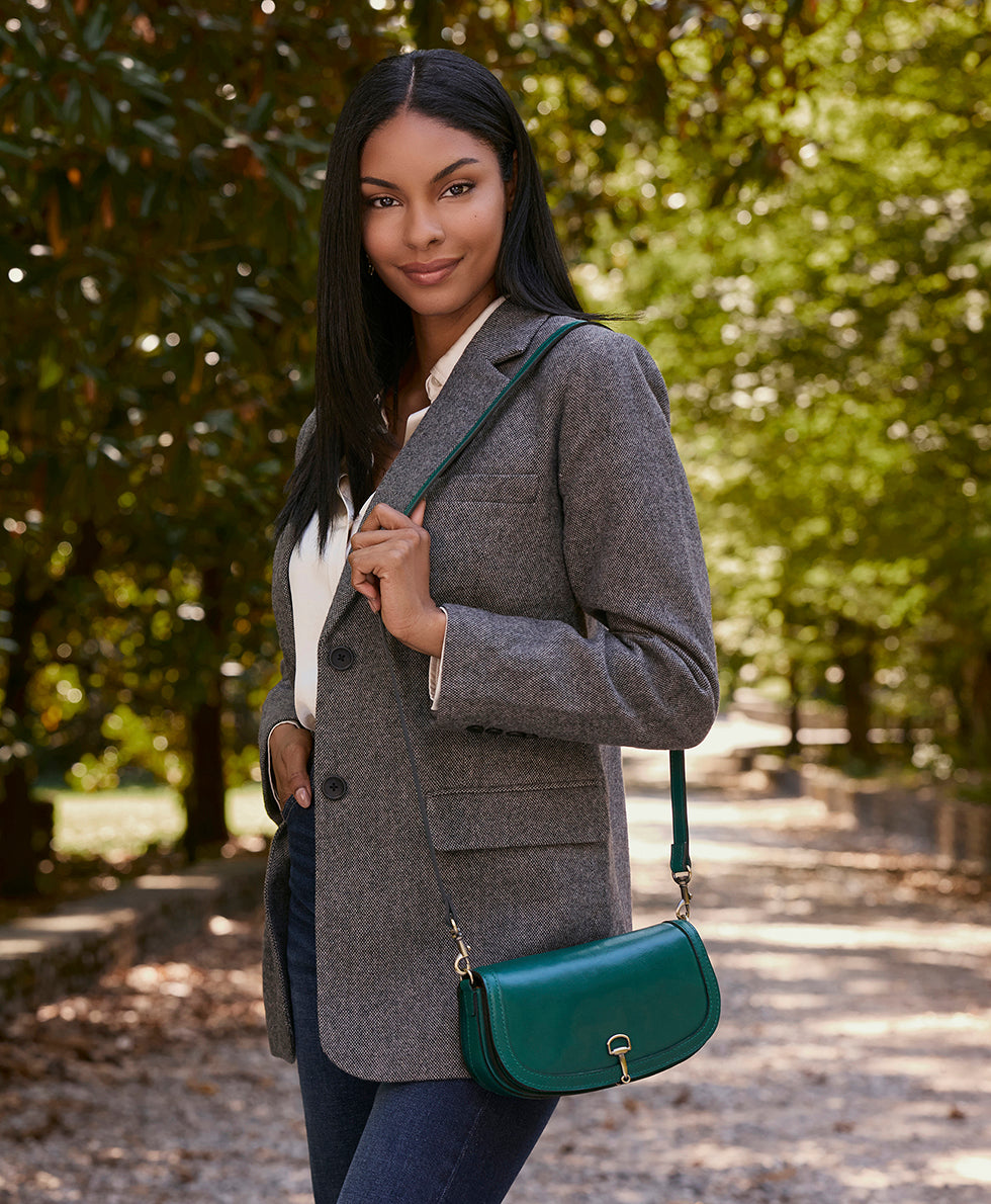 Female - Martell Crossbody Clutch - Vintage Distressed Leather - spruce - by Patricia Nash - View 4 of 6