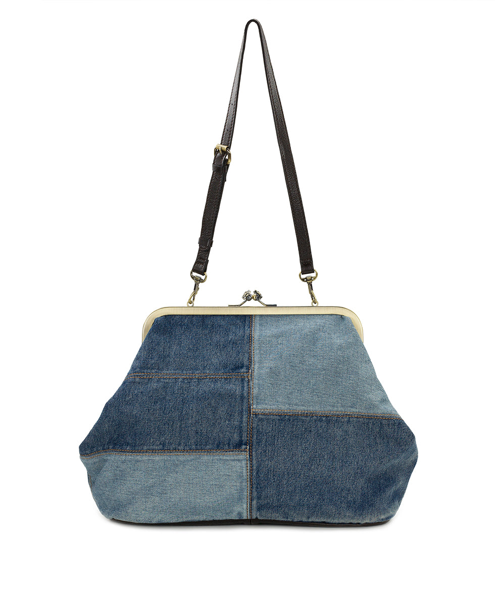 Female - Serafina Large Frame Bag - Patchwork Denim - dark denim/light denim - by Patricia Nash - View 1 of 4