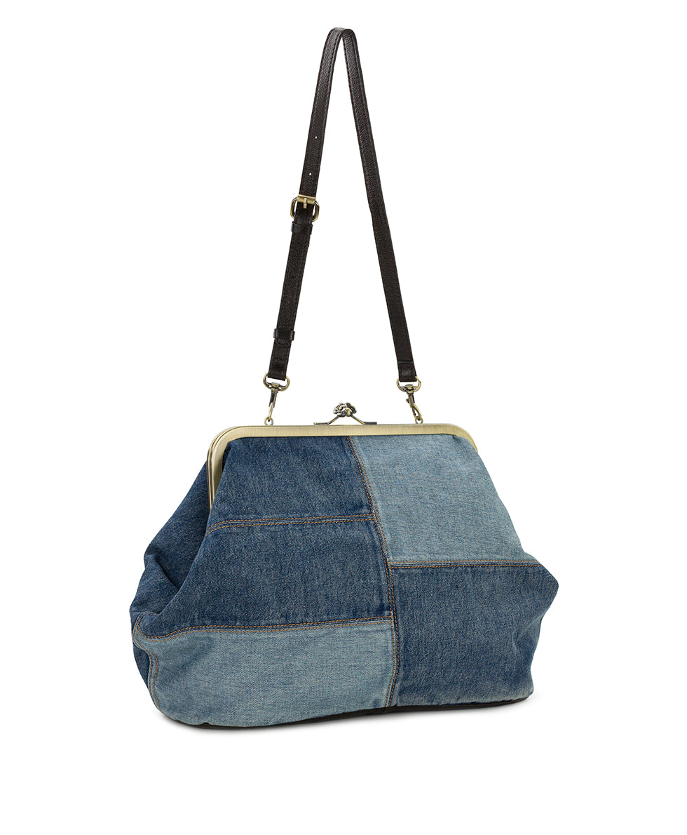 Female - Serafina Large Frame Bag - Patchwork Denim - dark denim/light denim - by Patricia Nash - View 3 of 4