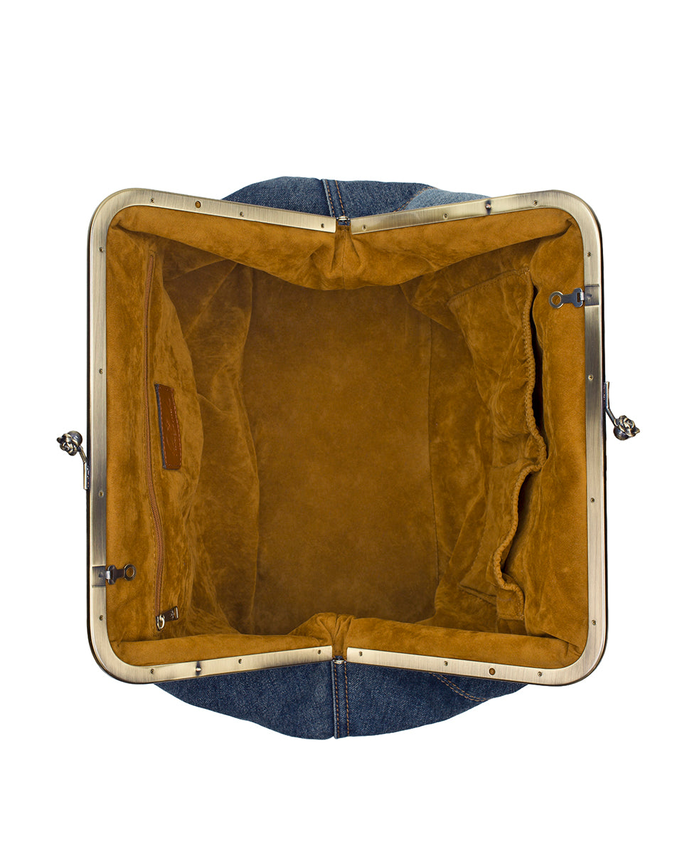 Female - Serafina Large Frame Bag - Patchwork Denim - dark denim/light denim - by Patricia Nash - View 4 of 4