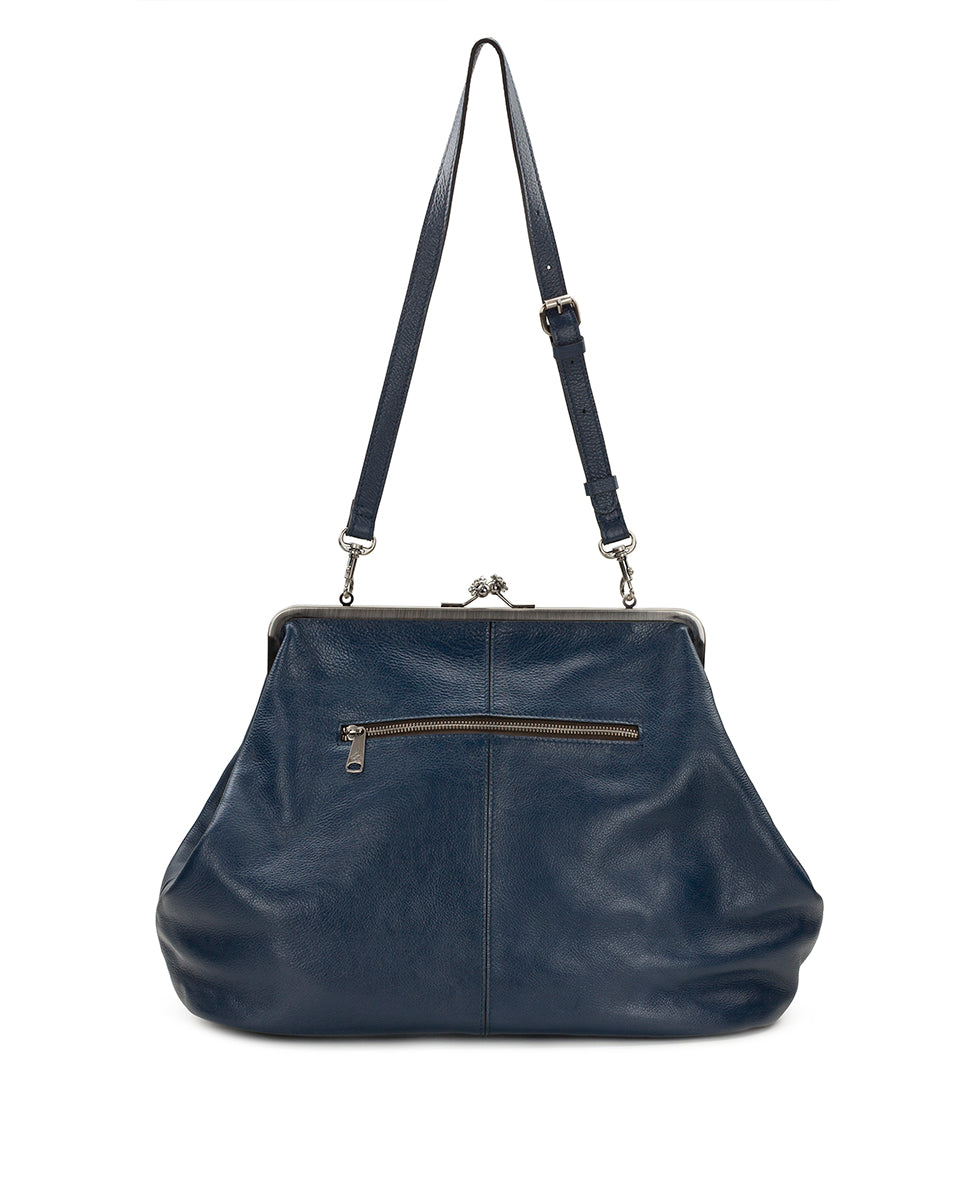Female - Serafina Large Frame Bag - Rugged Natural Grain - denim blue - by Patricia Nash - View 2 of 28