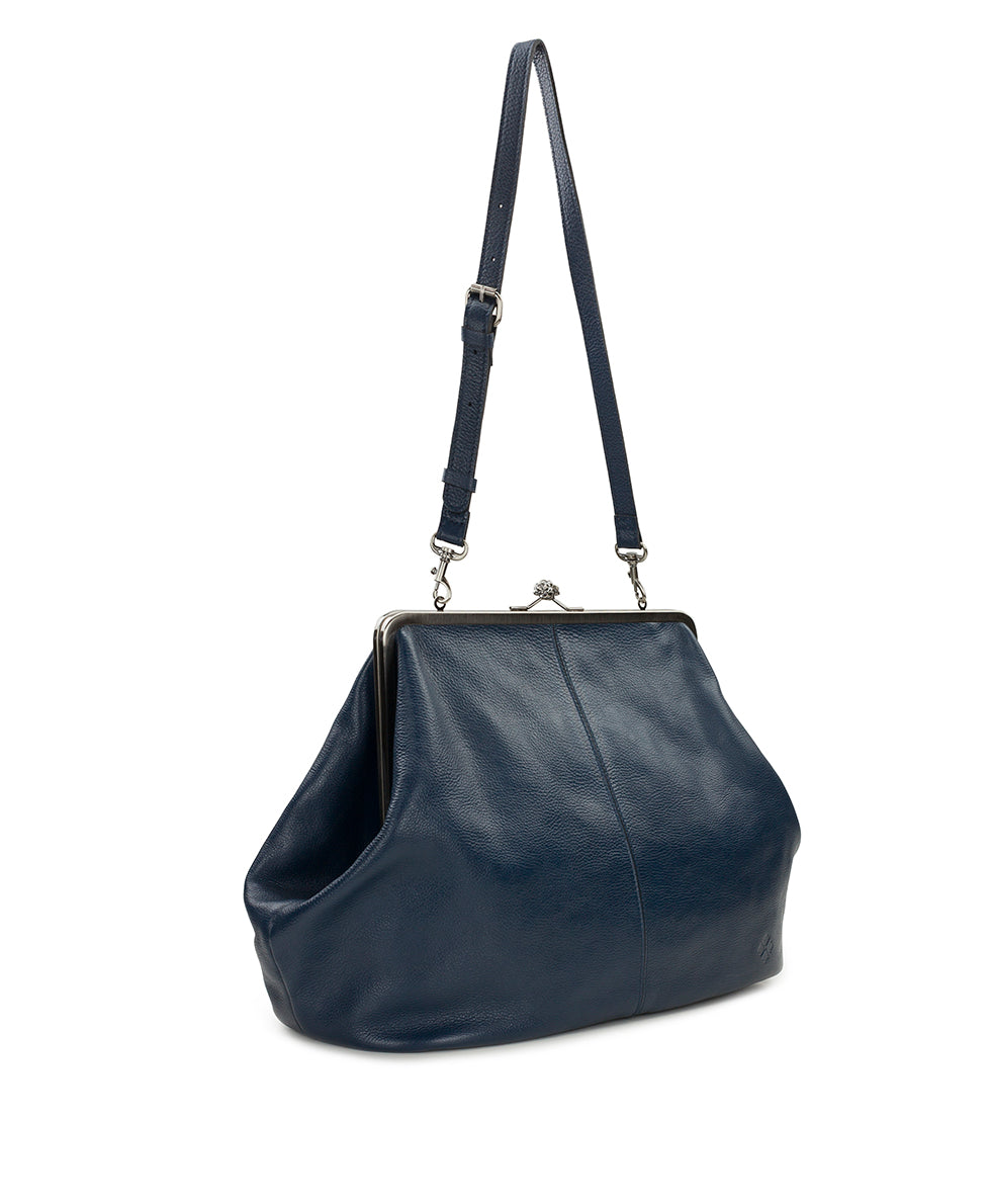 Female - Serafina Large Frame Bag - Rugged Natural Grain - denim blue - by Patricia Nash - View 3 of 28