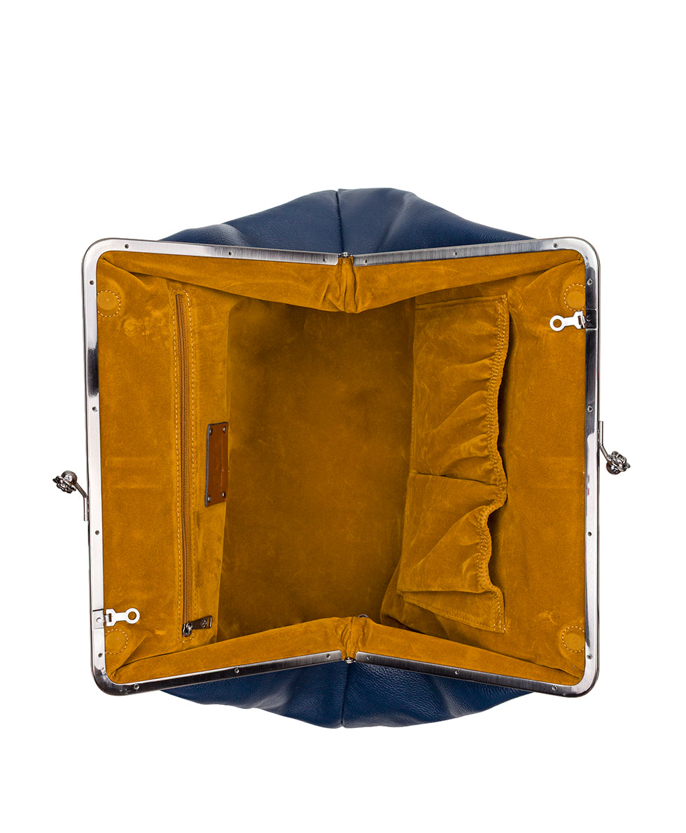 Female - Serafina Large Frame Bag - Rugged Natural Grain - denim blue - by Patricia Nash - View 5 of 28