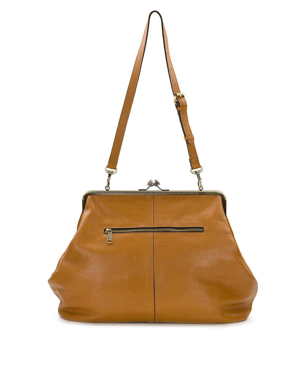 Female - Serafina Large Frame Bag - Rugged Natural Grain - denim blue - by Patricia Nash - View 7 of 28