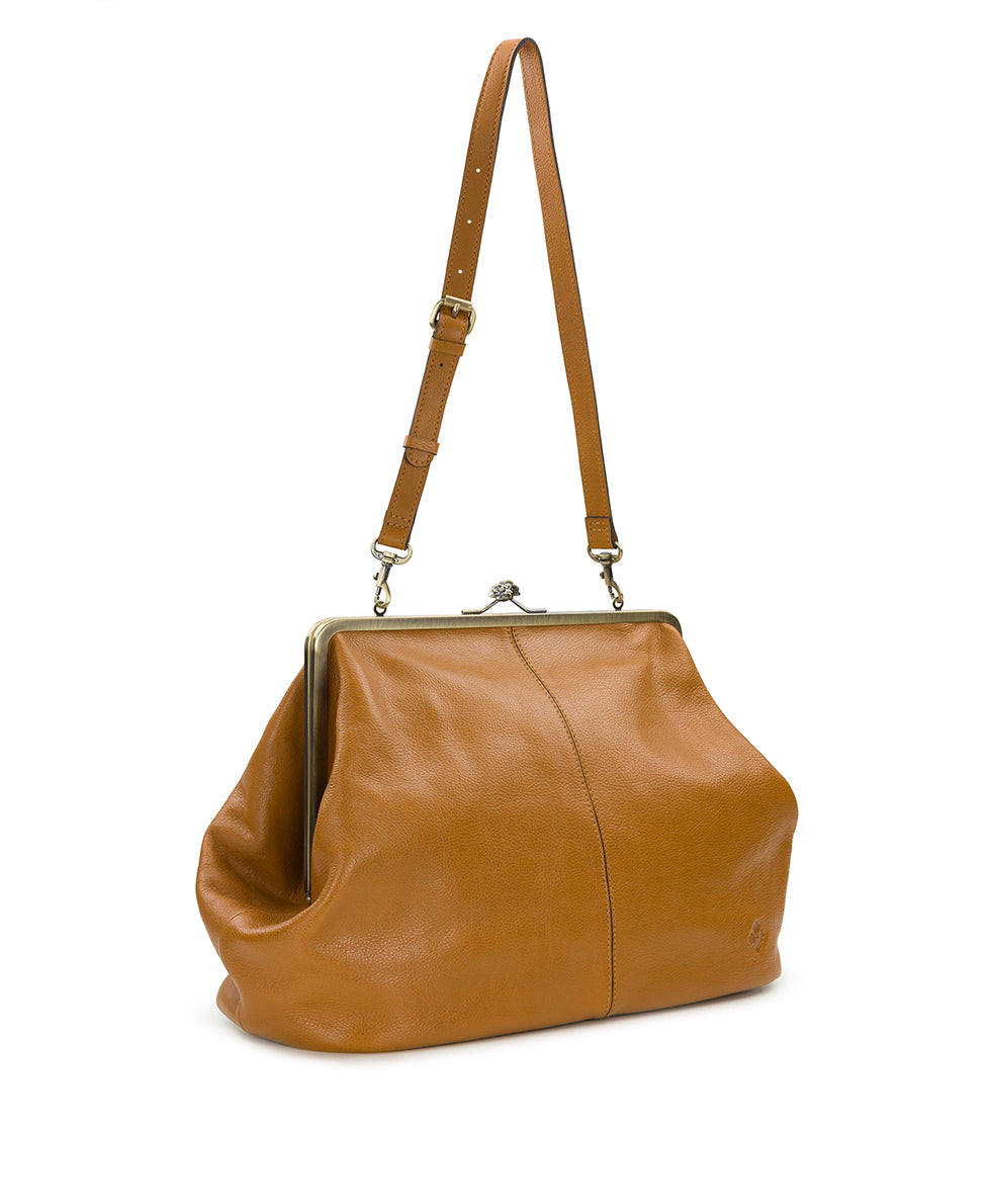 Female - Serafina Large Frame Bag - Rugged Natural Grain - denim blue - by Patricia Nash - View 8 of 28