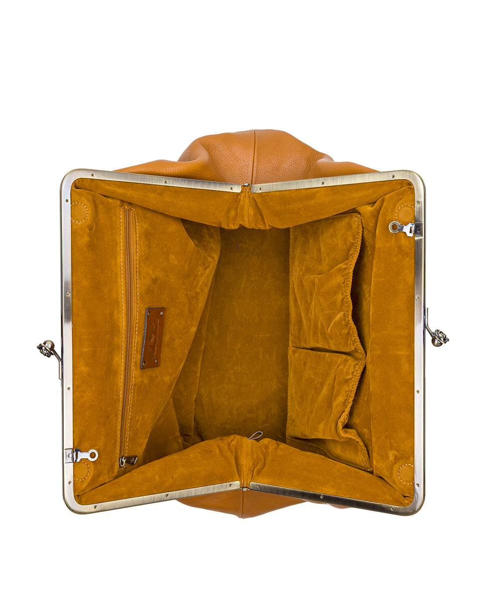 Female - Serafina Large Frame Bag - Rugged Natural Grain - denim blue - by Patricia Nash - View 10 of 28