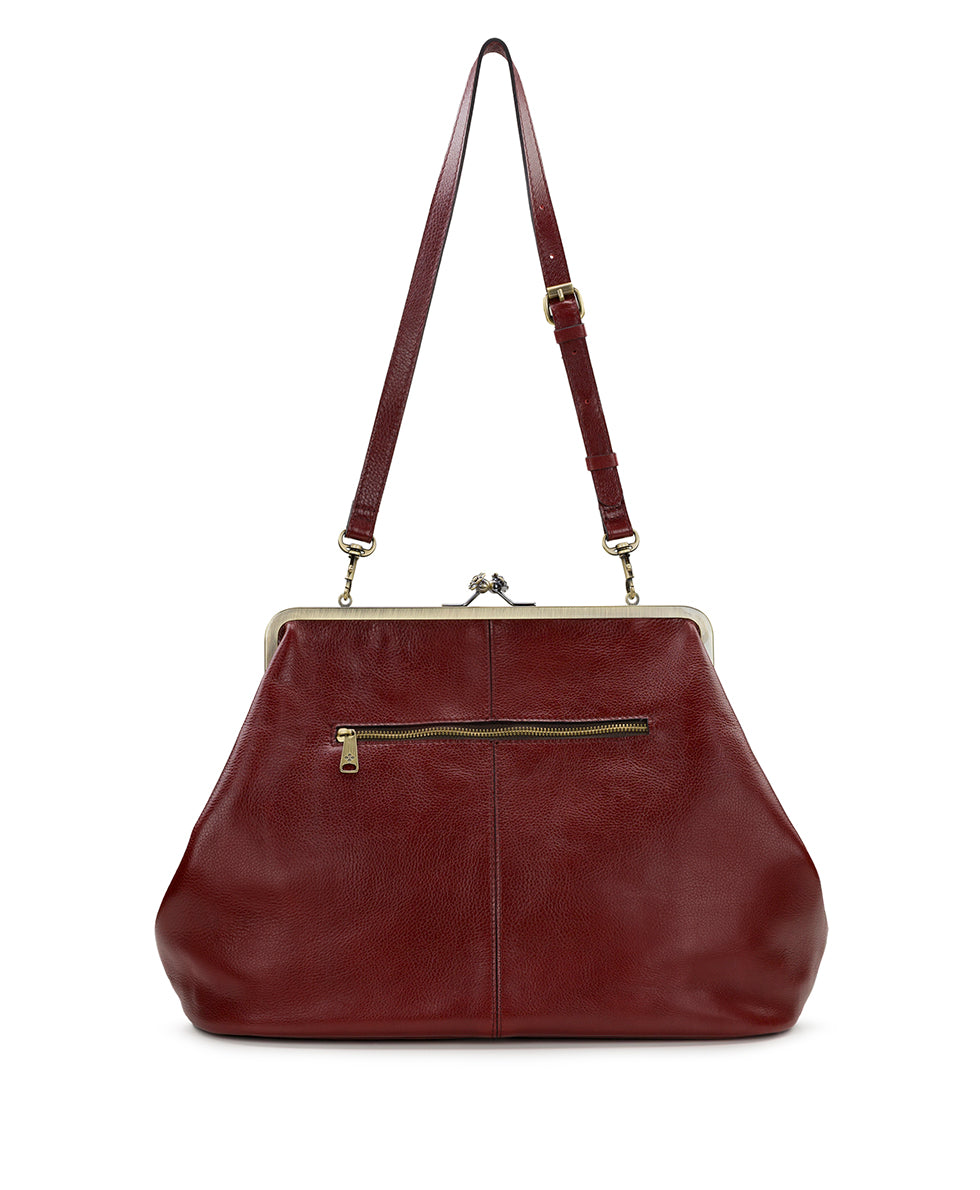 Female - Serafina Frame Crossbody | Rugged Natural Grain | Oxblood - oxblood - by Patricia Nash - View 3 of 6