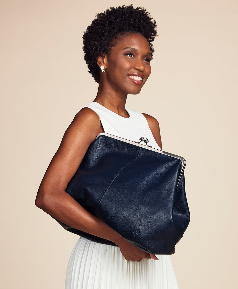 Female - Serafina Large Frame Bag - Rugged Natural Grain - denim blue - by Patricia Nash - View 15 of 28