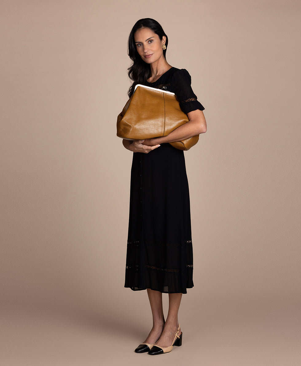 Female - Serafina Large Frame Bag - Rugged Natural Grain - denim blue - by Patricia Nash - View 18 of 28