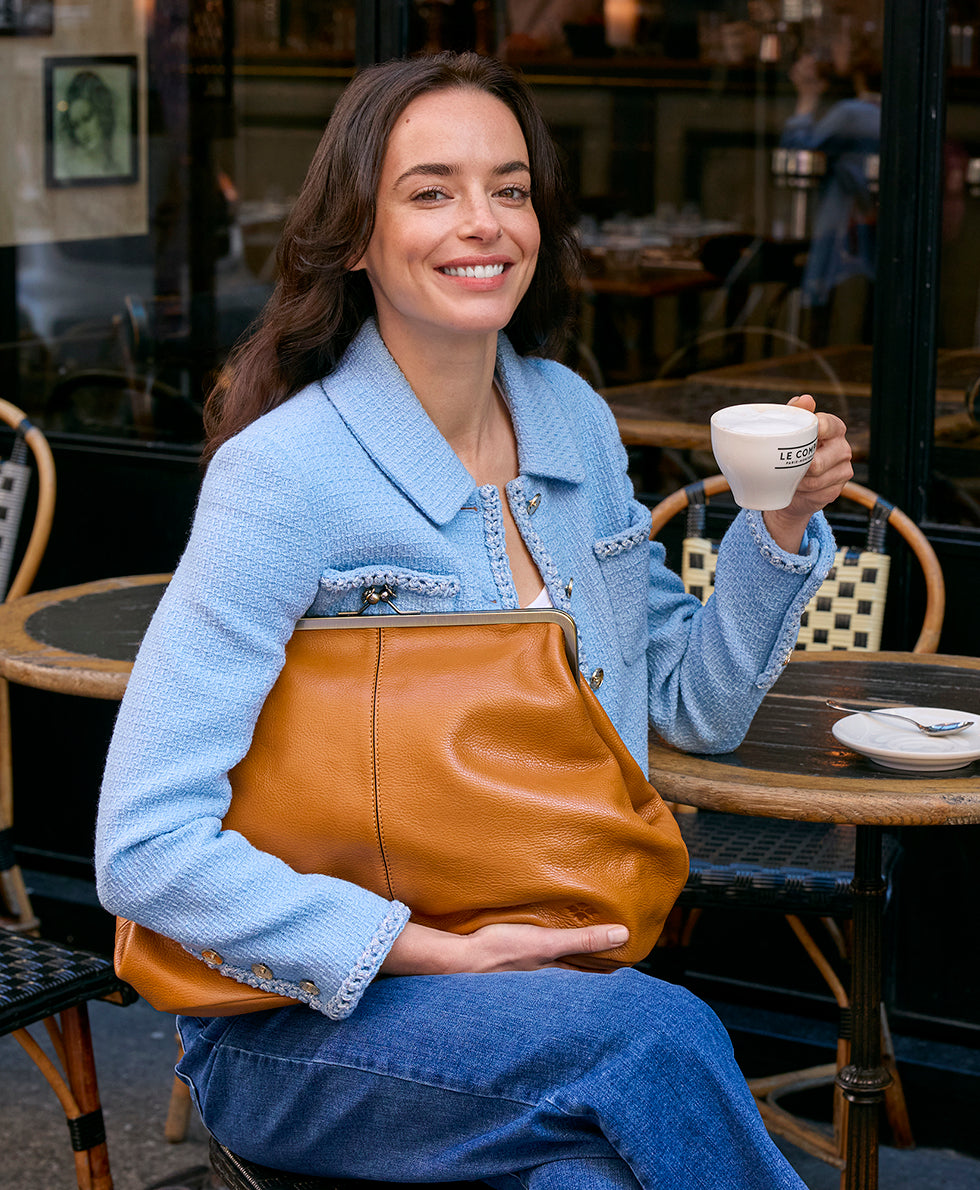 Female - Serafina Large Frame Bag - Rugged Natural Grain - denim blue - by Patricia Nash - View 20 of 28