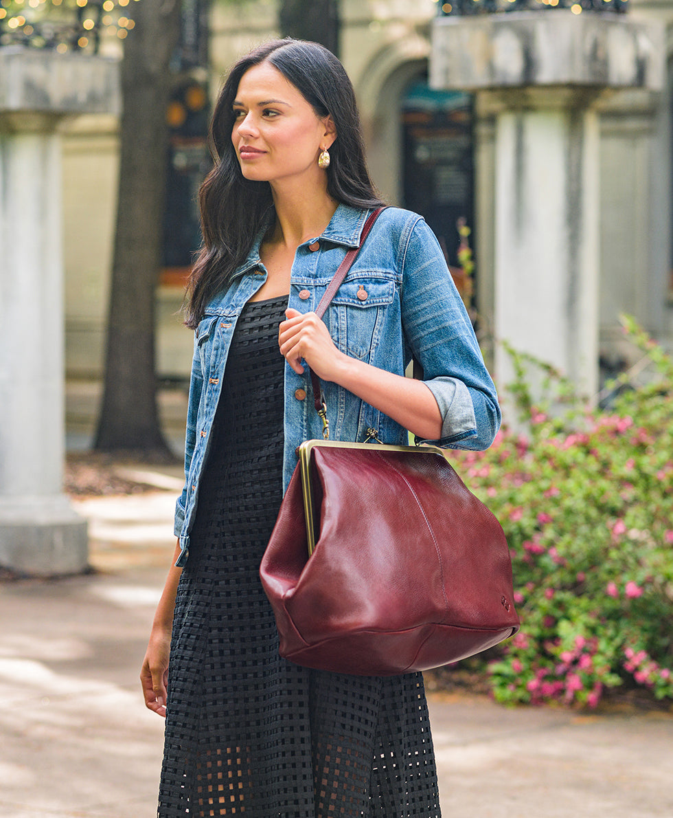 Female - Serafina Frame Bag - Rugged Natural Grain Leather - black - by Patricia Nash - View 10 of 19