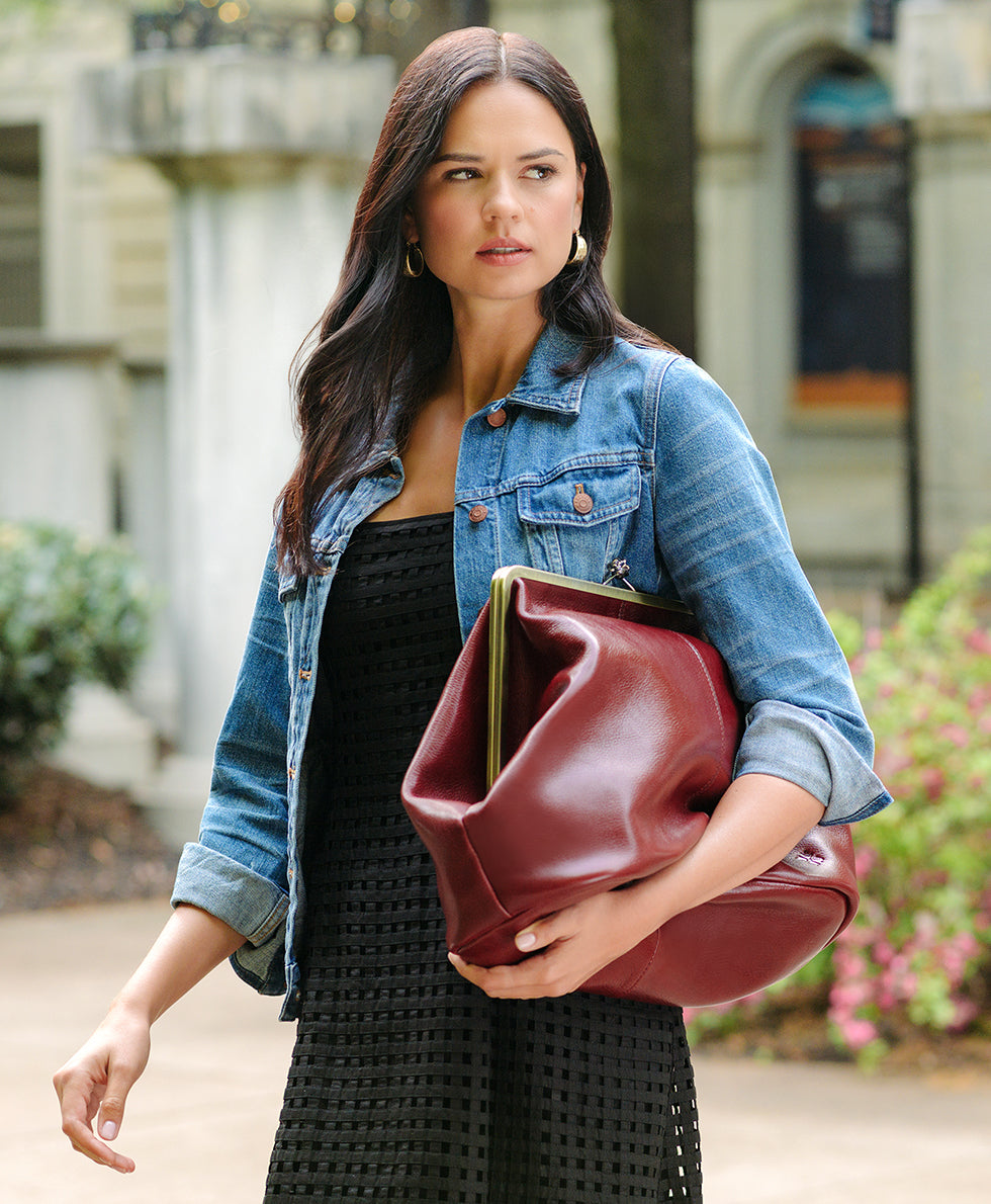 Female - Serafina Frame Bag - Rugged Natural Grain Leather - black - by Patricia Nash - View 11 of 19