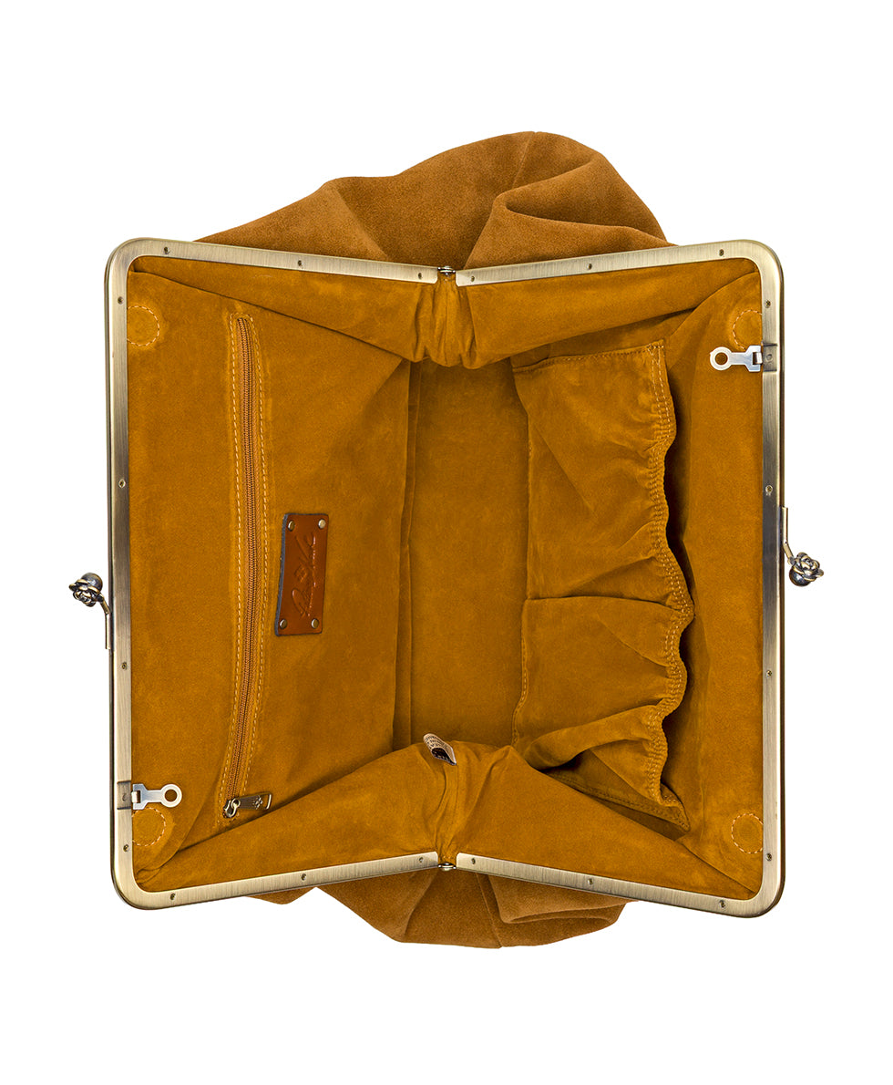 Female - Serafina Frame Bag - Suede - cognac - by Patricia Nash - View 4 of 4