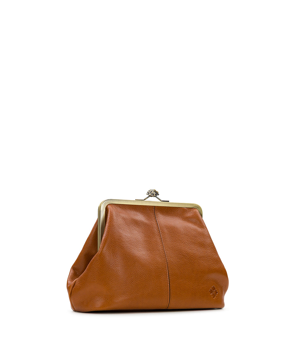 Female - Sofia Frame Bag - Rugged Natural Grain Leather - cognac - by Patricia Nash - View 3 of 6