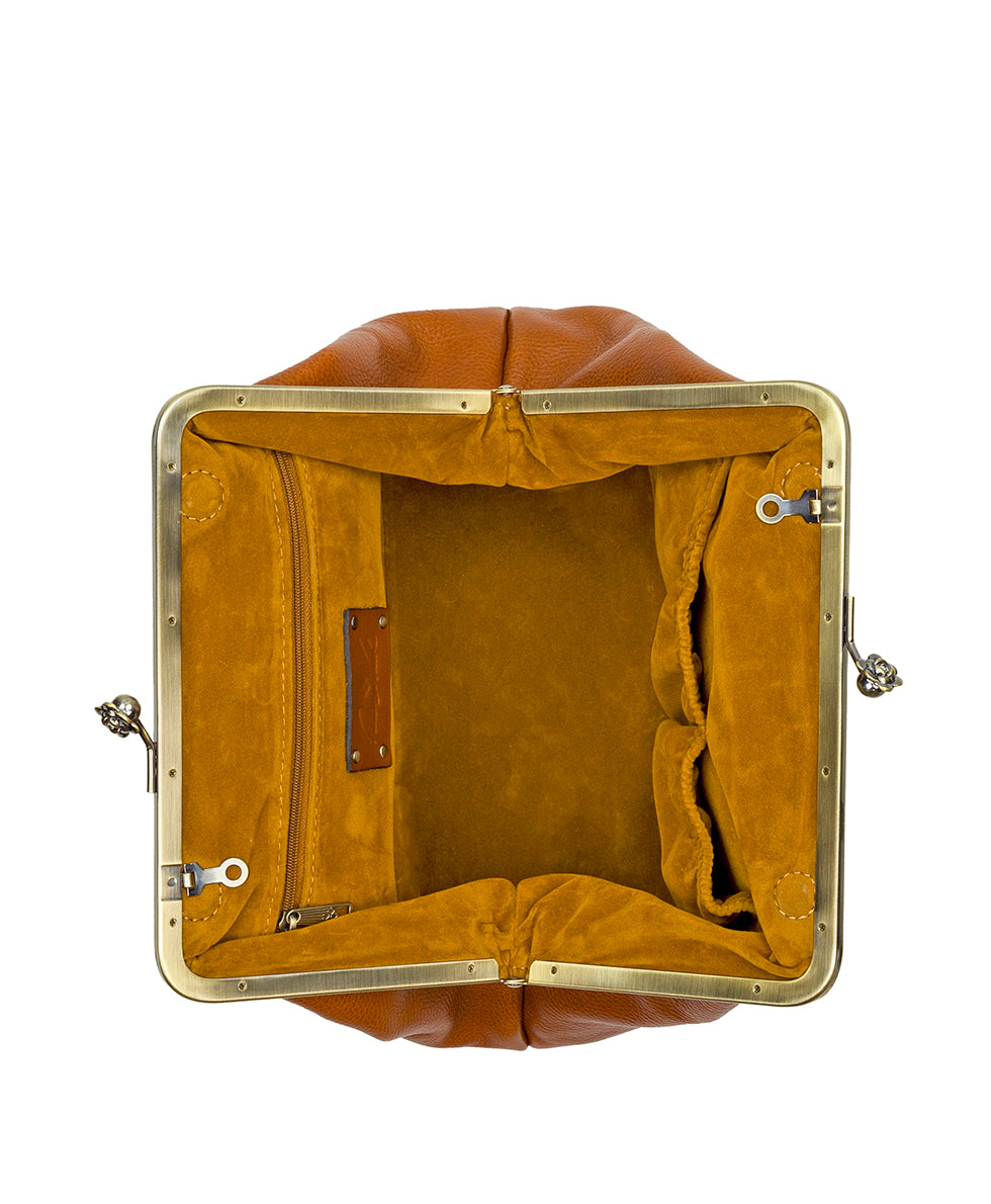 Female - Sofia Frame Bag - Rugged Natural Grain Leather - cognac - by Patricia Nash - View 5 of 6
