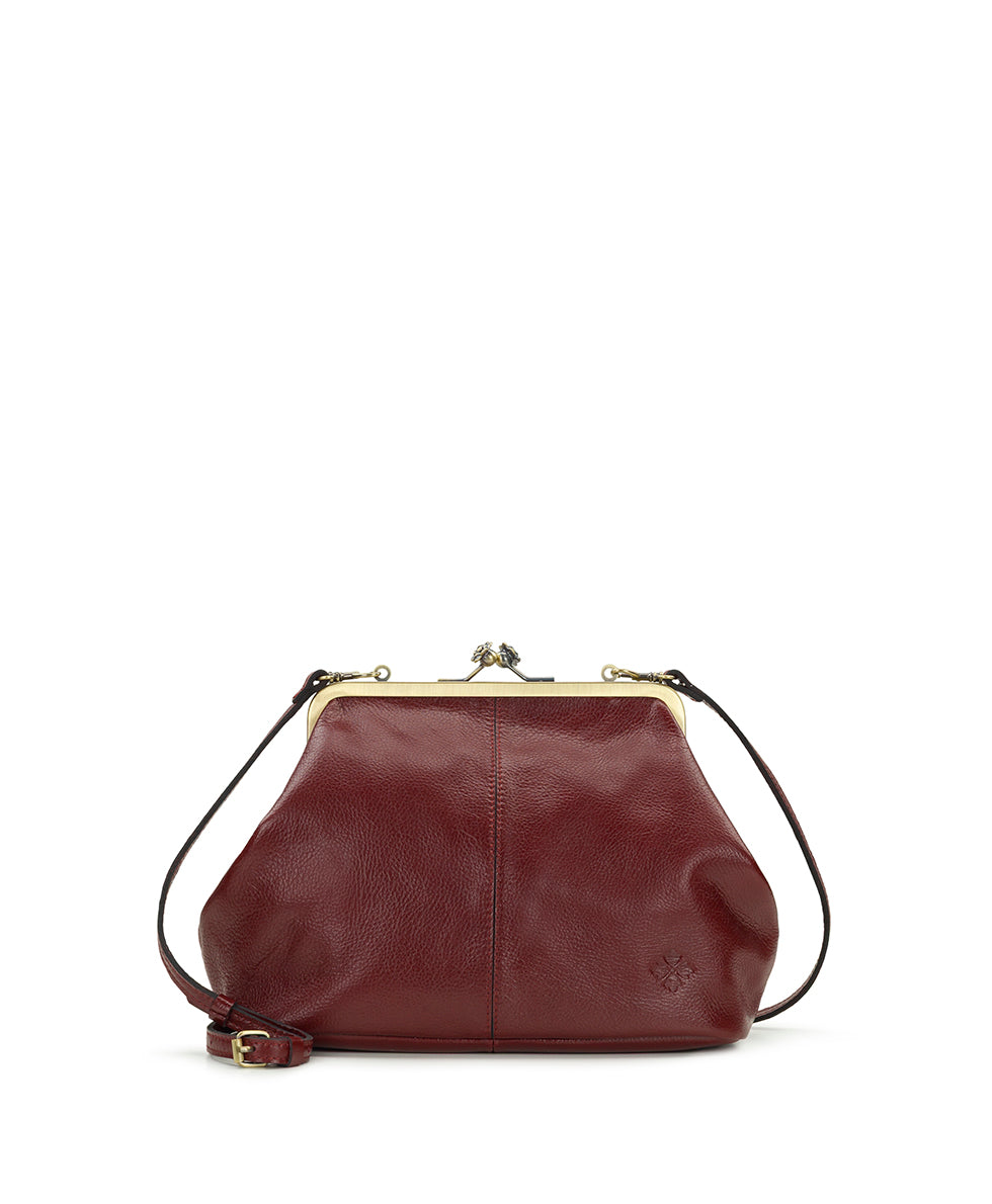 Female - Sofia Frame Crossbody - Rugged Natural Grain Leather - maroon - by Patricia Nash - View 1 of 4