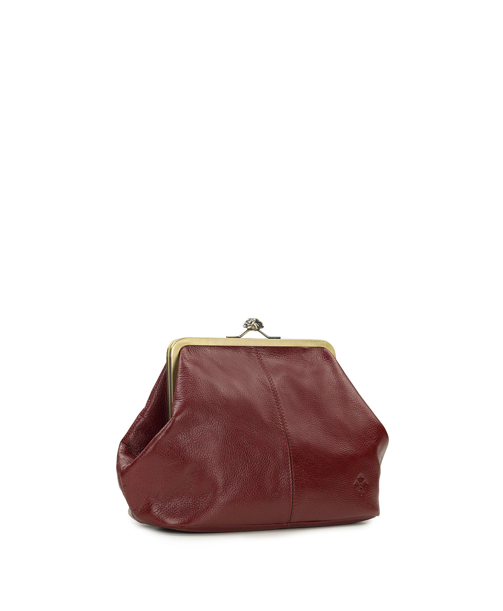 Female - Sofia Frame Crossbody - Rugged Natural Grain Leather - maroon - by Patricia Nash - View 3 of 4
