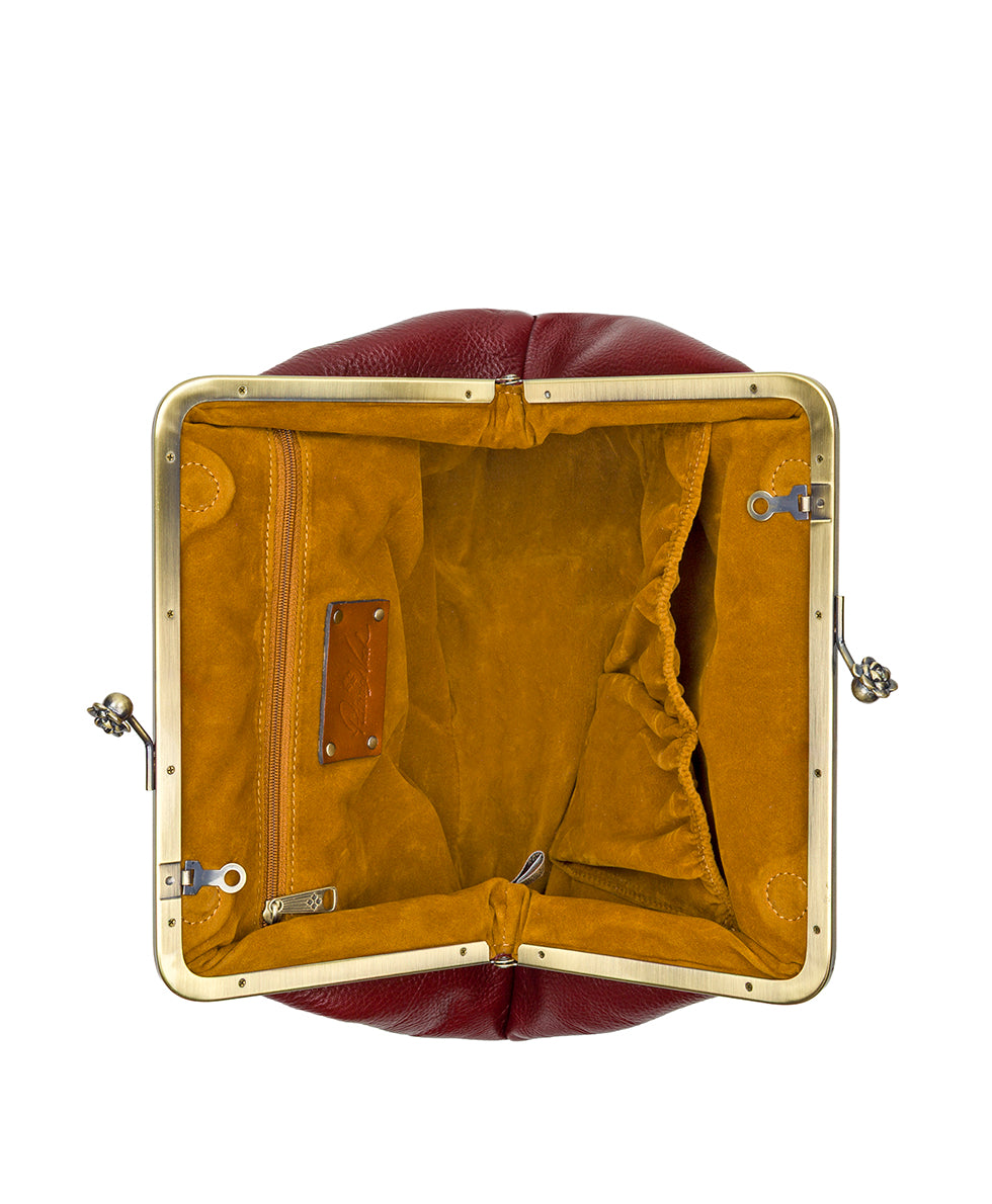 Female - Sofia Frame Crossbody - Rugged Natural Grain Leather - maroon - by Patricia Nash - View 4 of 4