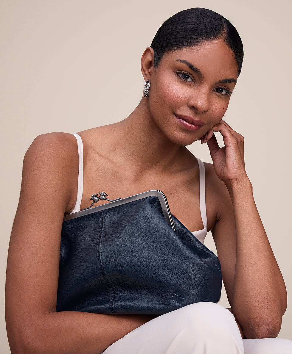 Female - Sofia Frame Bag - Rugged Natural Grain Leather - black - by Patricia Nash - View 17 of 25