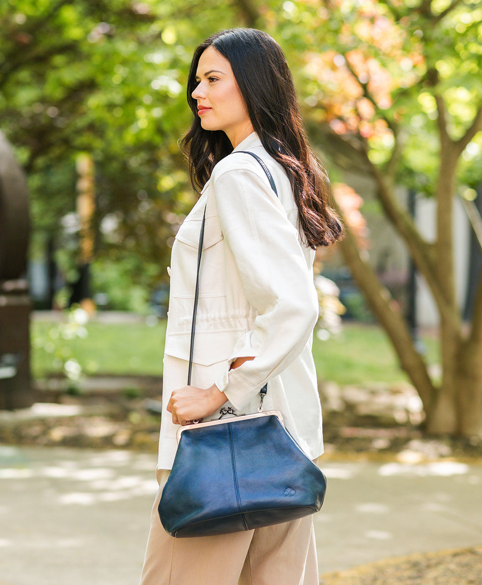 Female - Sofia Frame Bag - Rugged Natural Grain Leather - black - by Patricia Nash - View 16 of 25