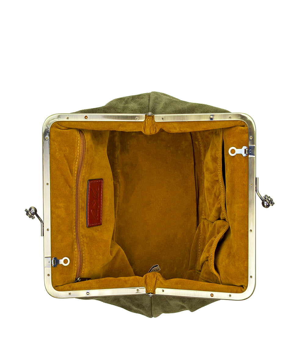 Female - Sofia Frame Crossbody | Suede Leather | Olive - olive - by Patricia Nash - View 4 of 4
