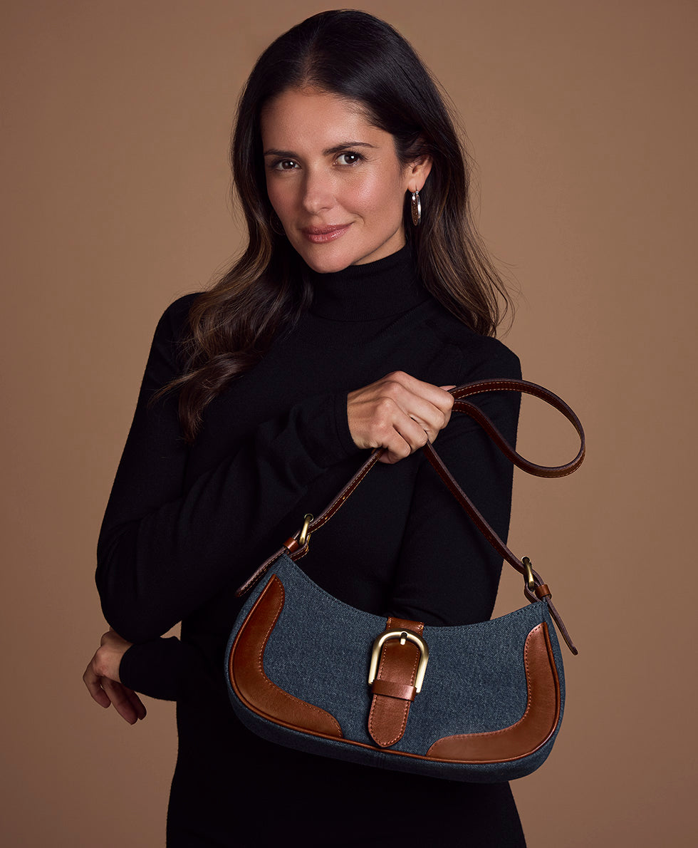 Female - Valdieri Adjustable Baguette - Denim Stonewashed - dark denim - by Patricia Nash - View 7 of 9