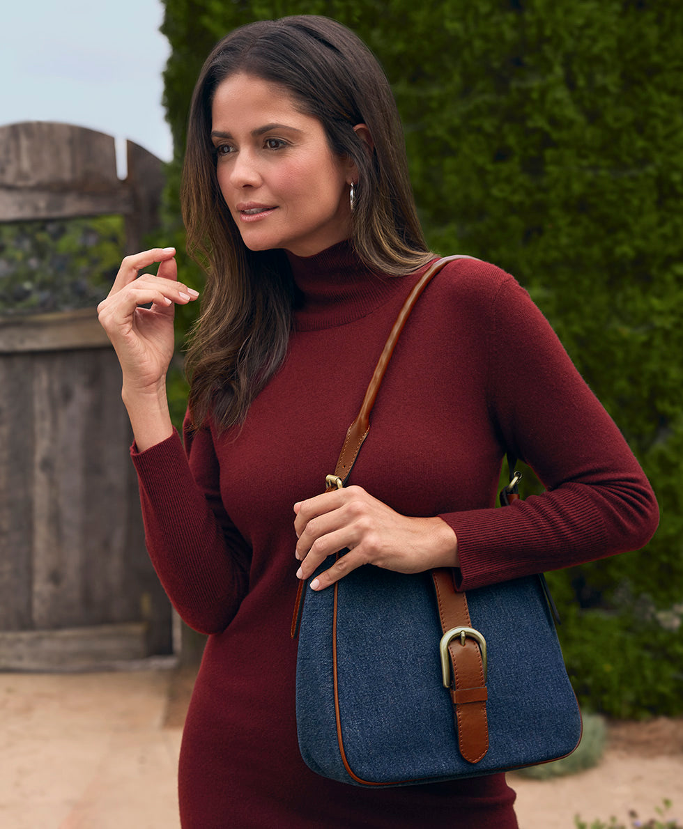 Female - Verretto Adjustable Shoulder Bag - Denim Stonewashed - dark denim - by Patricia Nash - View 4 of 6