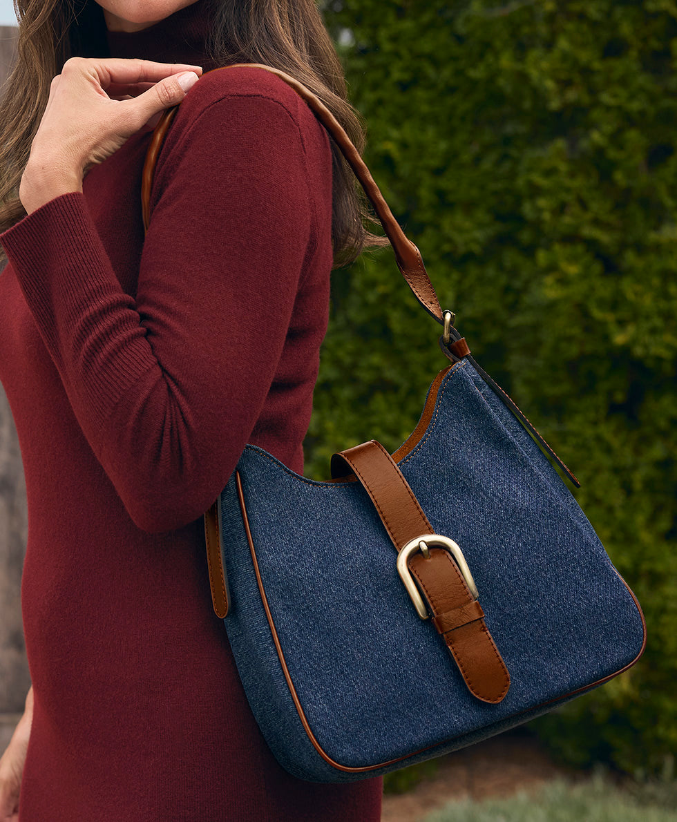 Female - Verretto Adjustable Shoulder Bag - Denim Stonewashed - dark denim - by Patricia Nash - View 6 of 6