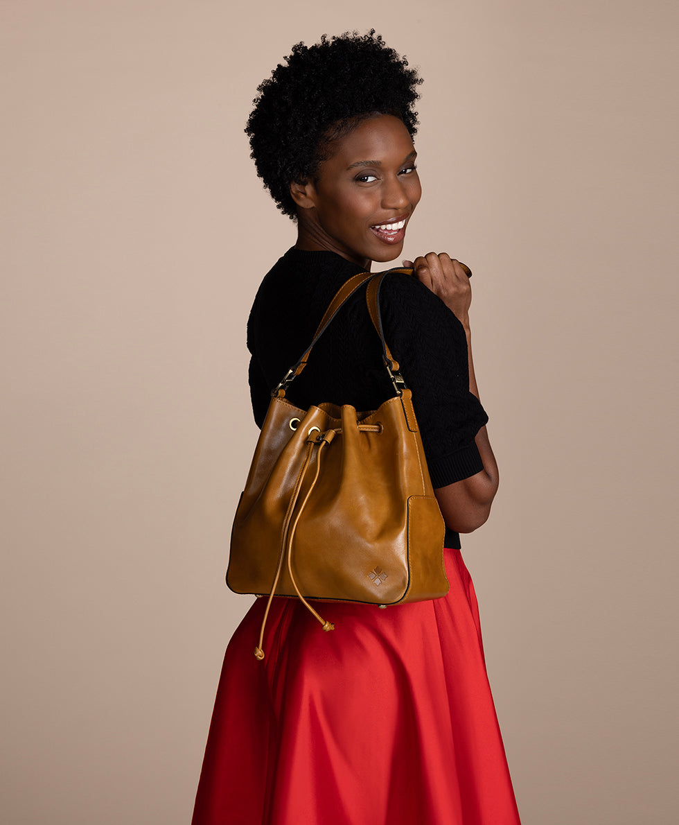 Female - Belamy Drawstring - Vintage Glazed Leather - light tan - by Patricia Nash - View 6 of 7