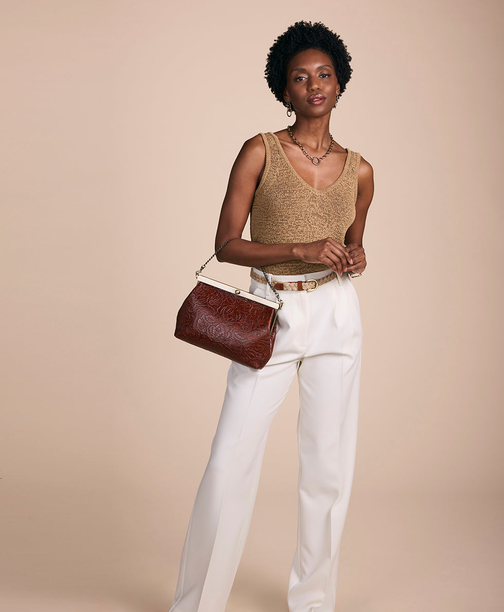 Female - Vilaine Frame | Brazilian Supple Tooled | Cognac - cognac - by Patricia Nash - View 6 of 7