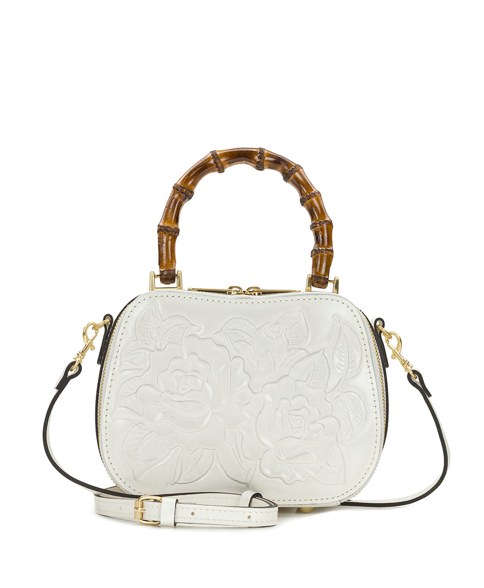 Lara Top Handle Crossbody - Vintage Veg Tan Rose Tooled – Patricia