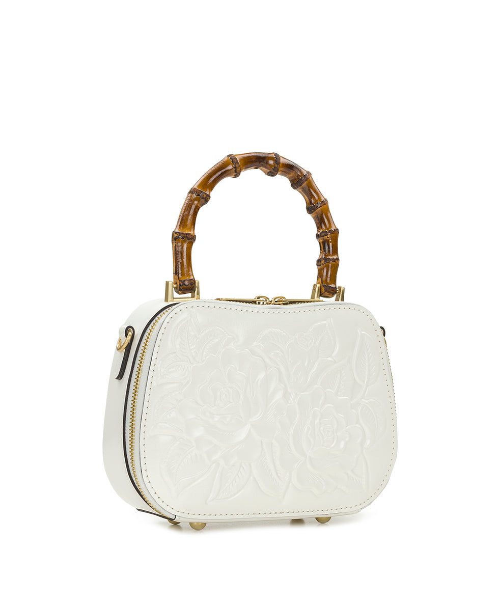 Female - Lara Top Handle Crossbody - Vintage Veg Tan Rose Tooled - meringue - by Patricia Nash - View 3 of 4