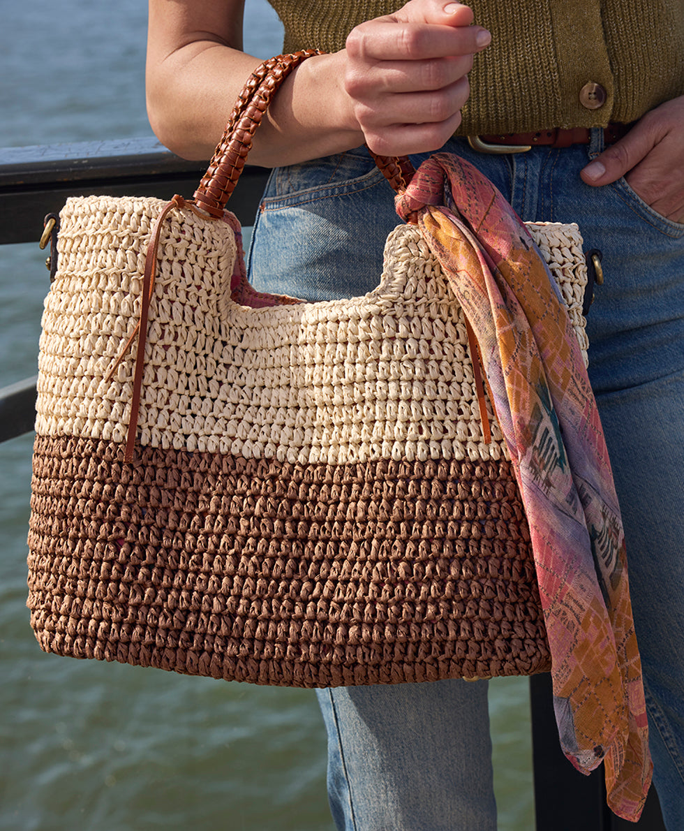Female - Gabriella Tote with Scarf - Specialty Woven - natural/brown - by Patricia Nash - View 6 of 12