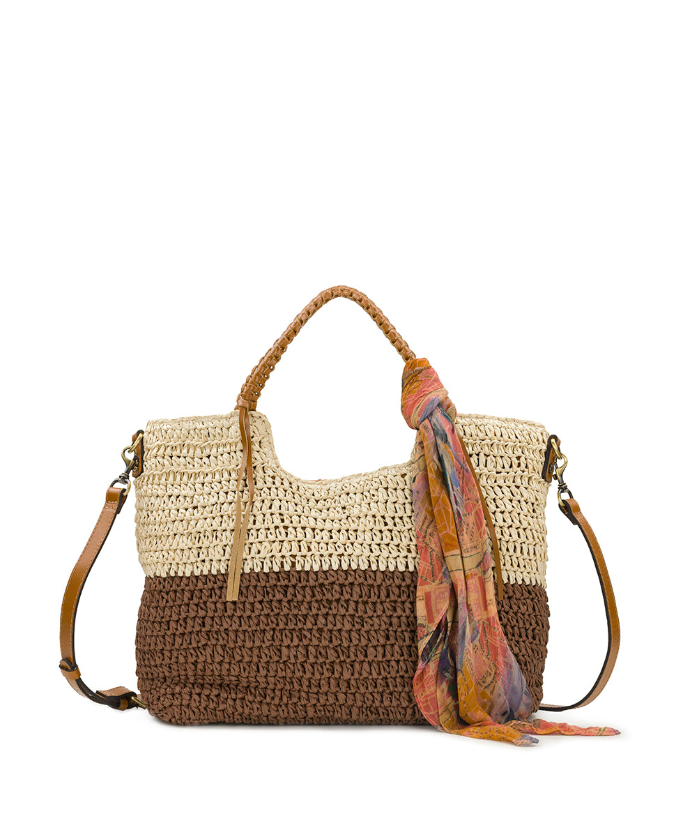 Female - Gabriella Tote with Scarf - Specialty Woven - natural/brown - by Patricia Nash - View 1 of 12