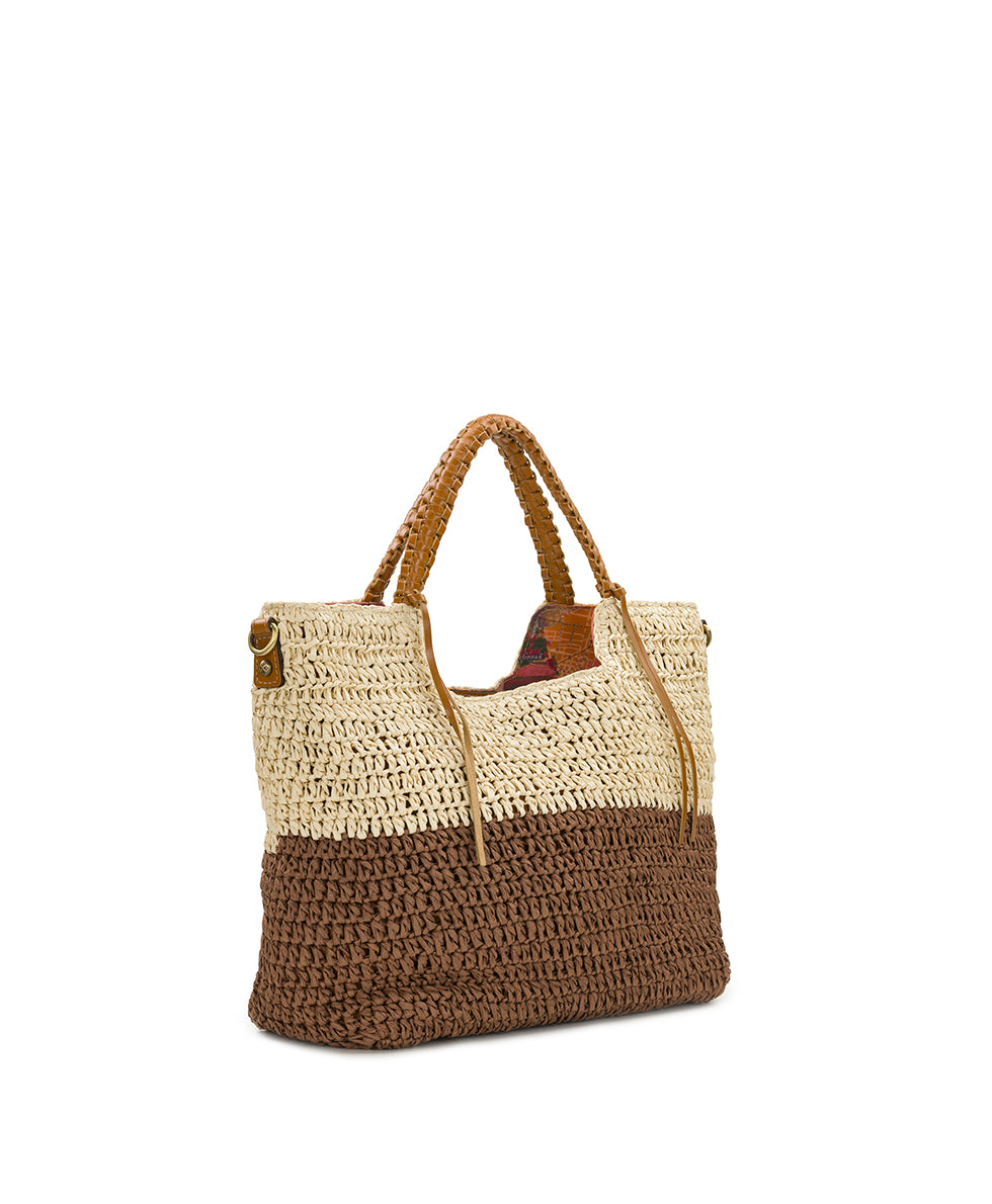 Female - Gabriella Tote with Scarf - Specialty Woven - natural/brown - by Patricia Nash - View 3 of 12