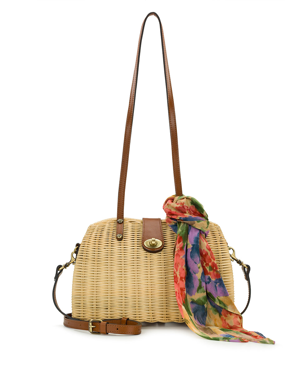 Female - Isere Wicker Satchel with Scarf - Spring Wicker - natural - by Patricia Nash - View 1 of 17