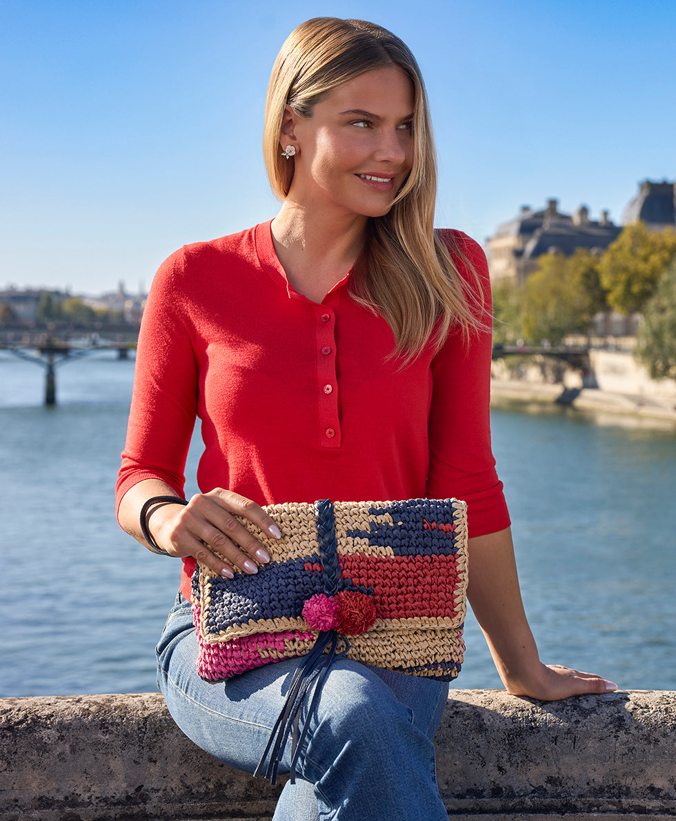 Female - Charlotte Wristlet Clutch - Specialty Woven - black/cognac - by Patricia Nash - View 9 of 13