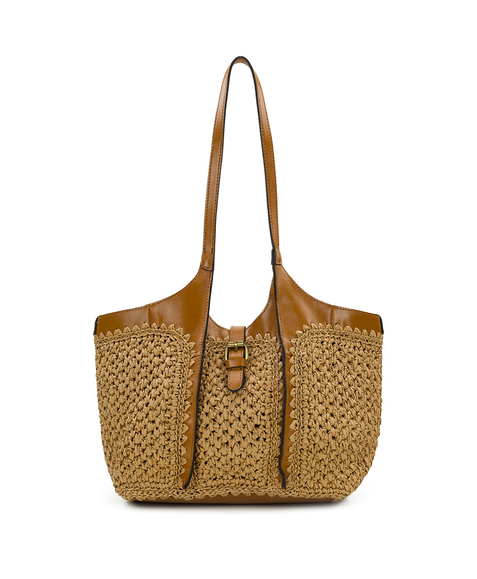 Female - Christiana Woven Satchel - Specialty Woven - natural/strawberry - by Patricia Nash - View 8 of 19