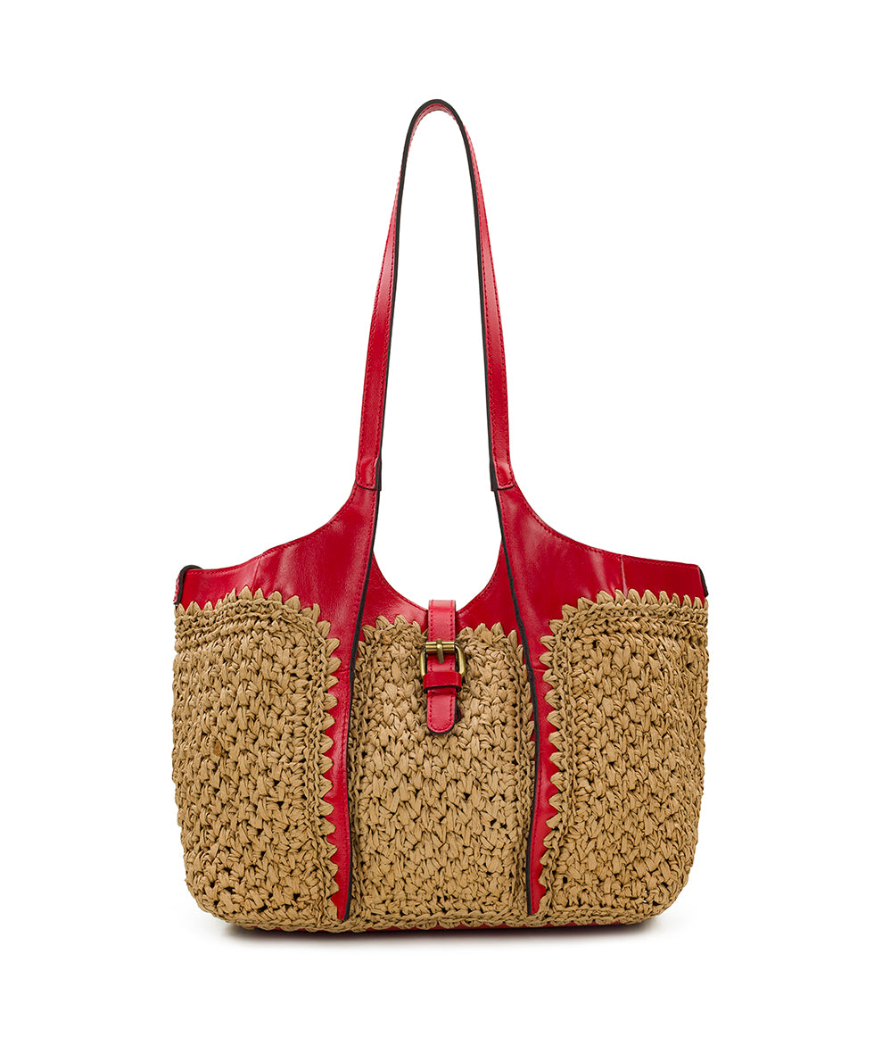 Female - Christiana Woven Satchel - Specialty Woven - natural/strawberry - by Patricia Nash - View 13 of 19