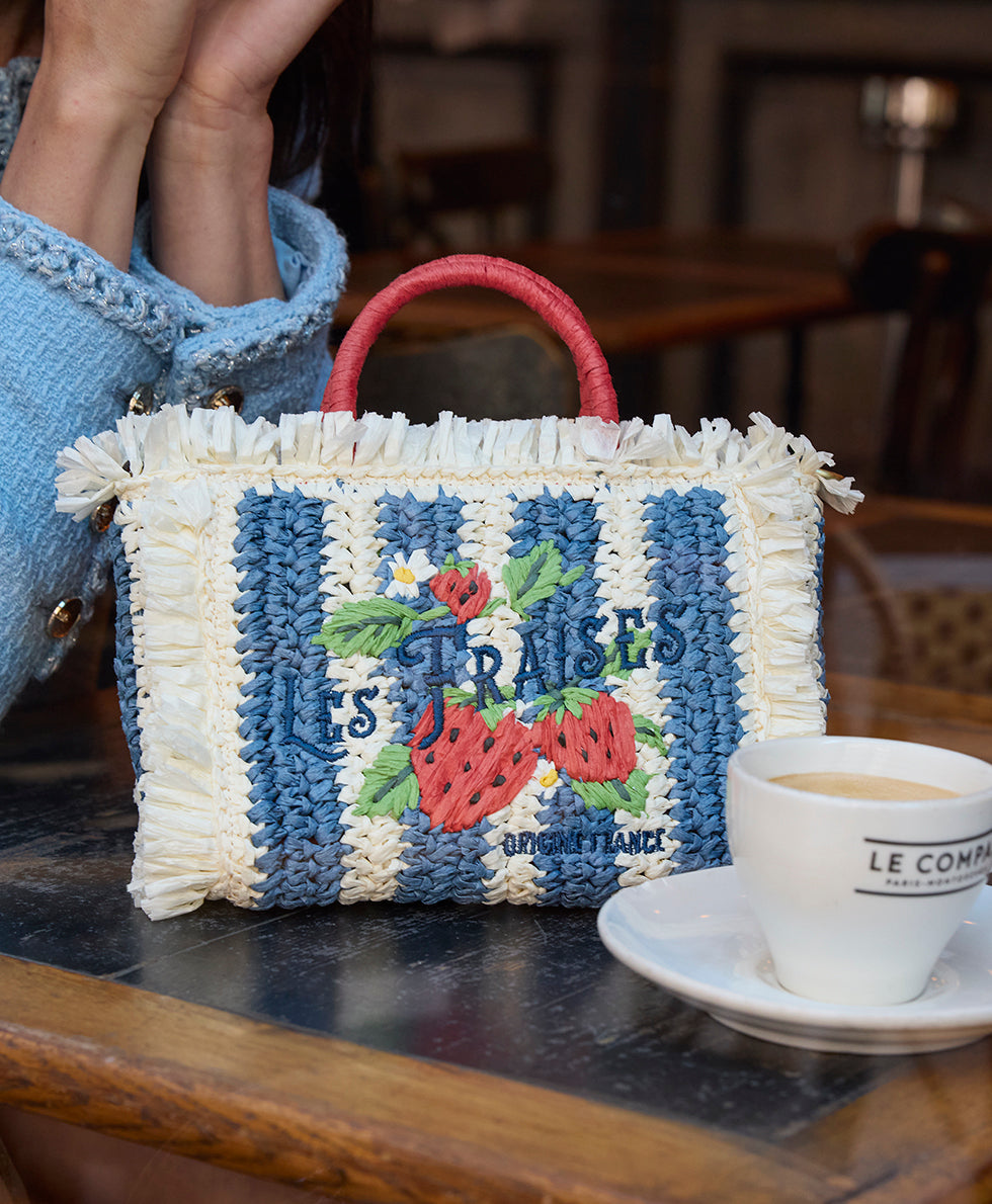 Female - Les Fraises Small Tote - Specialty Woven - white/blue - by Patricia Nash - View 6 of 7